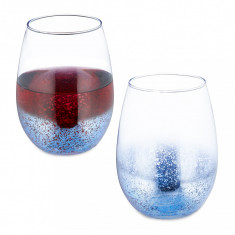 Set de 2 pahare de vin fara picior, capacitate 500 ml fiecare, albastru