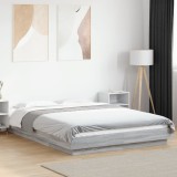 VidaXL Cadru de pat cu LED, gri sonoma, 135x190 cm, lemn prelucrat