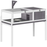 PawHut Căsuță &Icirc;nalțată pentru Țestoase cu Separator, Tavă Detașabilă și 2 Capace, Tartarughieră din Lemn de Brad și PS, 104x53x82 cm, Gri și Alb | Aos