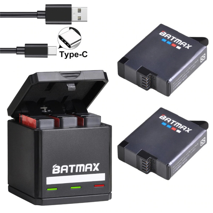 Set 2 acumulatori AHDBT-501 1600mAh + incarcator triplu USB-C GoPro Hero 5 6 7