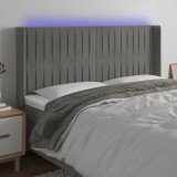 Cumpara ieftin Tăblie de pat cu LED, gri deschis, 183x16x118/128 cm, catifea