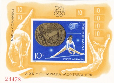 NADIA COMANECI,OLIMPIADA MONTREAL, MEDALII COLITA NEDANTELATA, 1976,MNH,Lp.138 foto