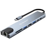 Hub Type-C la 2 buc. Type-C, 2 buc. USB, HDMI, RJ45, TF / SD, PD87W Asteroid GSM H2