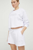 Armani Exchange pantaloni scurti din bumbac culoarea alb, cu imprimeu, high waist