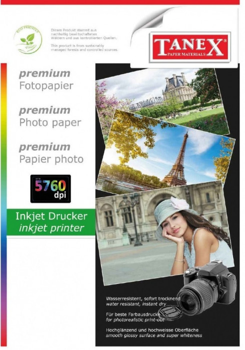 Hartie Foto Lucioasa, Pentru Inkjet, A4 - 200gsm, 25 Coli/top, Tanex