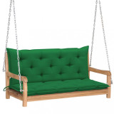 Balansoar cu perna verde, 120 cm, lemn masiv de tec, vidaXL