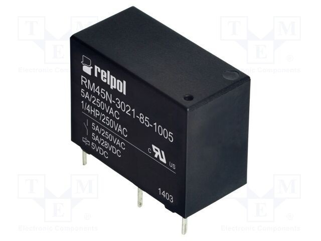 Releu electromagnetic RELPOL RM45N 5V DC 5A SPST-NO pentru PCB