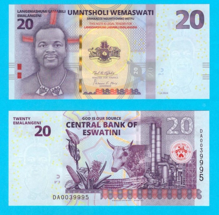 Eswatini (p#NOU) 20 Emalangeni 2024 UNC &#039;Mswati III&#039; serie: DA00399xx Regatul Eswatini