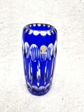 vaza vintage cristal masiv albastru cobalt TW &amp; Co. 20 cm slefuit manual grea