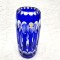 vaza vintage cristal masiv albastru cobalt TW &amp; Co. 20 cm slefuit manual grea