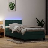 VidaXL Pat box spring cu saltea, verde &icirc;nchis, 80x220 cm, catifea