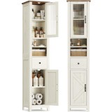 Dulap de baie ingust VASAGLE Liry cu sertar si usi, 171 cm, alb rustic