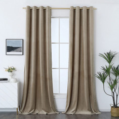 Set draperii din catifea cu inele crom, Madison, 250x225 cm, densitate 700 g/ml, Bej, 2 buc