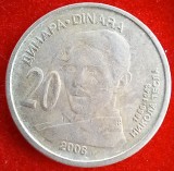 (M1488) MONEDA SERBIA - 20 DINARA 2006, ANIVERSAREA A 150 ANI DE LA NASTEREA LUI NIKOLA TESLA