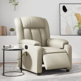 vidaXL Fotoliu electric de masaj rabatabil, crem, piele ecologică