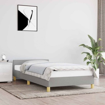 vidaXL Cadru de pat fără saltea, gri deschis, 90x190 cm, textil foto