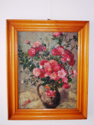 Sile IONESCU (1890-1965) &amp;quot;Vas cu flori&amp;quot;, ulei/carton, tablou autentic foto