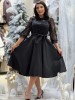 Rochie dama neagra din tafta cu maneci din dantela