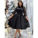 Rochie dama neagra din tafta cu maneci din dantela