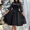 Rochie dama neagra din tafta cu maneci din dantela
