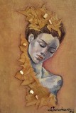 Tablou nou, pictura moderna ulei si mix media-GOLDEN SILENCE-, pictor roman consacrat, Abstract, Art Deco