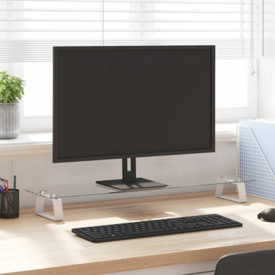 vidaXL Suport de monitor, alb, 80x20x8 cm, sticlă securizată și metal foto