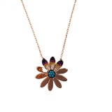 Colier argint 925, margareta cu zirconii multicolore placat cu aur roz 50 cm