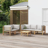 VidaXL Set mobilier de grădină cu perne gri deschis, 6 piese, bambus