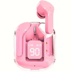 Casti audio wireless TWS UltraPods Max Clear, Bluetooth 5.3, Afisaj Baterie, Bass, Fast Charging, USB-C, Roz