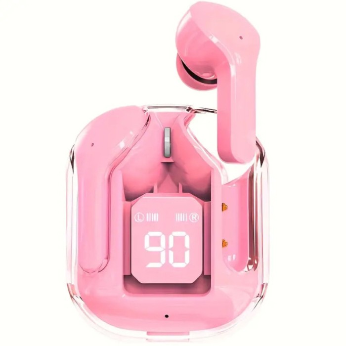 Casti audio wireless TWS UltraPods Max Clear, Bluetooth 5.3, Afisaj Baterie, Bass, Fast Charging, USB-C, Roz