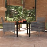 VidaXL Set mobilier de grădină, cu perne, 3 piese, gri și negru