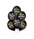 Set 6 baloane latex Happy Birthday to you D11, negru, 30 cm, Godan