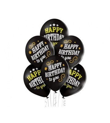Set 6 baloane latex Happy Birthday to you D11, negru, 30 cm foto