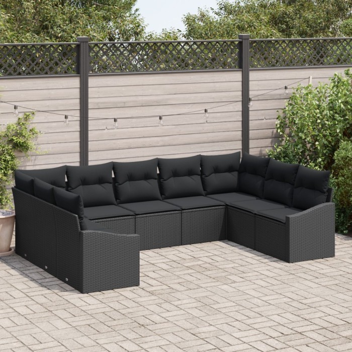 Gossi set de dining pentru gradina 9 piese cu perne rattan negru