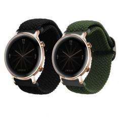 Set 2 curele pentru Huawei Watch GT 3 (42mm)/Watch GT 2 (42mm)/Watch 2, Kwmobile, Negru/Verde, Nylon, 59533.01