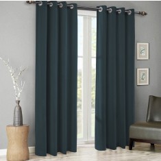 Draperie din catifea cu inele negre, Madison, 150x250 cm, densitate 700 g/ml, Denim, 1 buc
