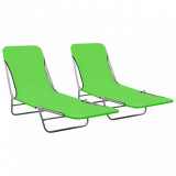 Gossi Șezlonguri pliabile, 2 buc., verde, otel &amp; material textil