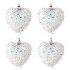 Set Ornamente Brad Crăciun, Inimi Albe Tinsel Holografic, 6cm, 4 Bucăți, Oem