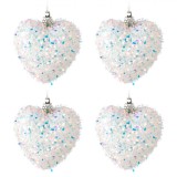 Set Ornamente Brad Crăciun, Inimi Albe Tinsel Holografic, 6cm, 4 Bucăți, Oem