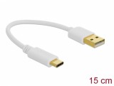 Cablu de incarcare USB-A la USB type C 3A T-T 15cm Alb, Delock 85355