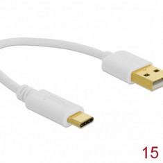 Cablu de incarcare USB-A la USB type C 3A T-T 15cm Alb, Delock 85355