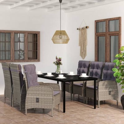 vidaXL Set de servit masa pentru grădină, 7 piese, gri și negru foto