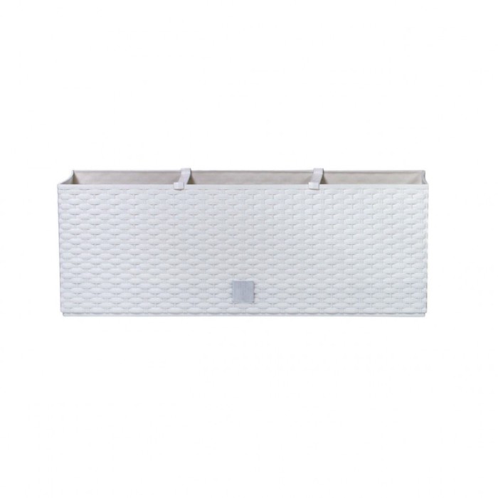 Jardiniera decorativa, sistem irigare, imitatie ratan, alb, 30 L, 60x25x24 cm, Rato Case