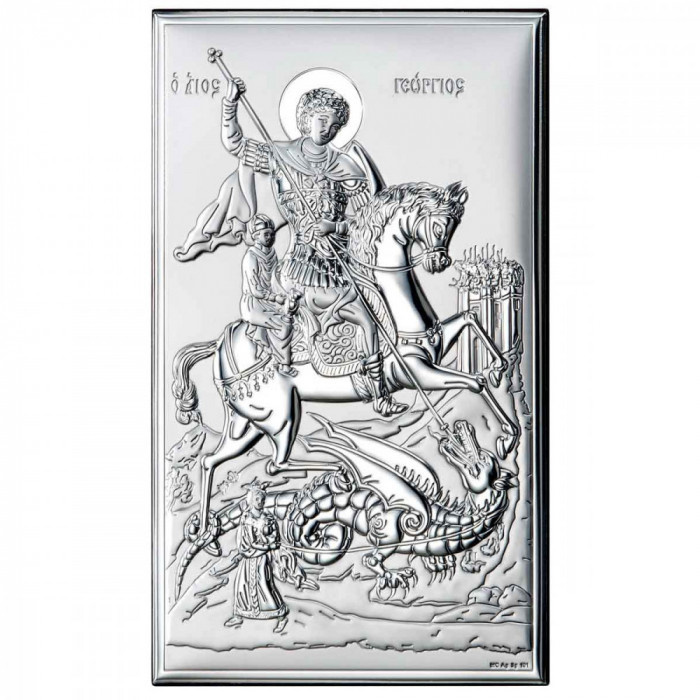 Icoana Sf Gheorghe Argint 12X20cm COD: 2753