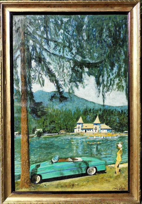 T. MEDELETE-Peisaj &icirc;n Băile Tuşnad, pictură pe p&acirc;nză (1964)