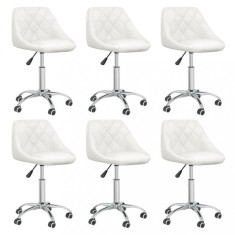 vidaXL Scaune de bucătărie pivotante, 6 buc., alb, piele ecologică