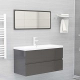 Set mobilier de baie, gri extralucios, lemn prelucrat