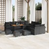 Set de sofa Gossi cu 13 piese si perne negre din ratan polimer acacia, sofa de gradina Gossi cu 2 locuri si perne negre din ratan polimer, set de dini