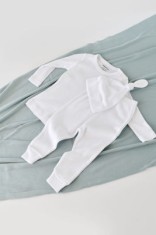 Set 3 piese: bluzita cu maneca lunga, pantaloni lungi si caciulita din bumbac organic si modal - Alb, BabyCosy (Marime: 3-6 Luni) foto