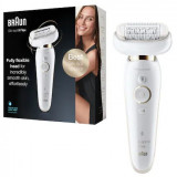 Epilator Braun Silk-epil 9/9001 Sistem Flex, SensoSmart&trade;, Micro-Grip, Wet&amp;amp;Dry, 40 pensete, 2 viteze, Alb/Auriu